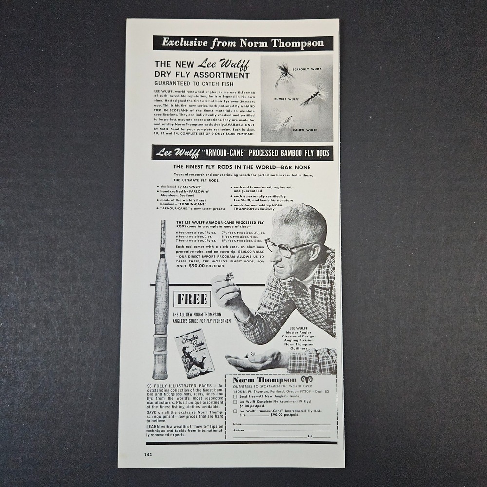 1967 Norm Thompson Lee Wulff Dry Fly Assortment Fising Lures Vintage Print Ad